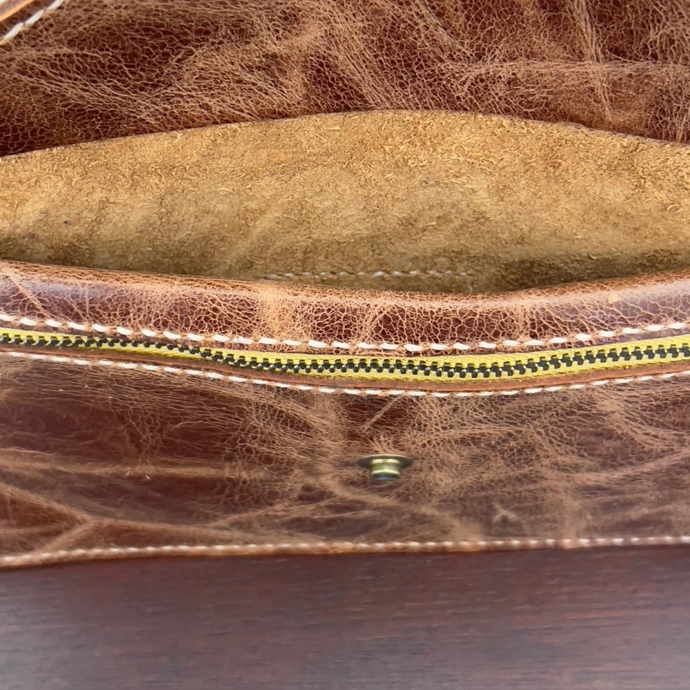 Handmade Honey Brown Leather Clutch, Detach Strap, Antique Brass Hardware - Picture 16 of 17